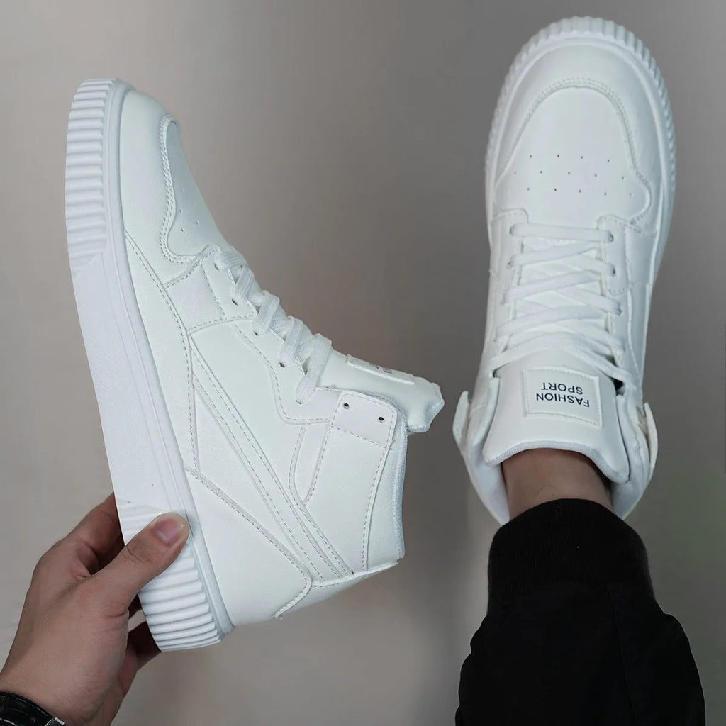 Men's white round toe casual shoes with a microfiber upper for autumn and winter