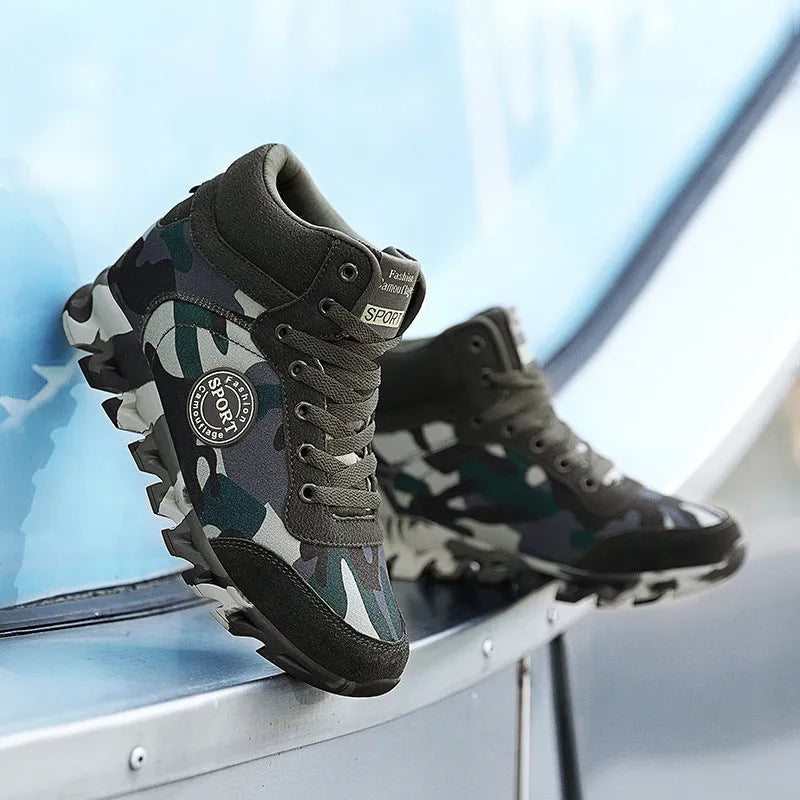 Green camouflage pattern women's canvas sneakers with a white rubber sole.