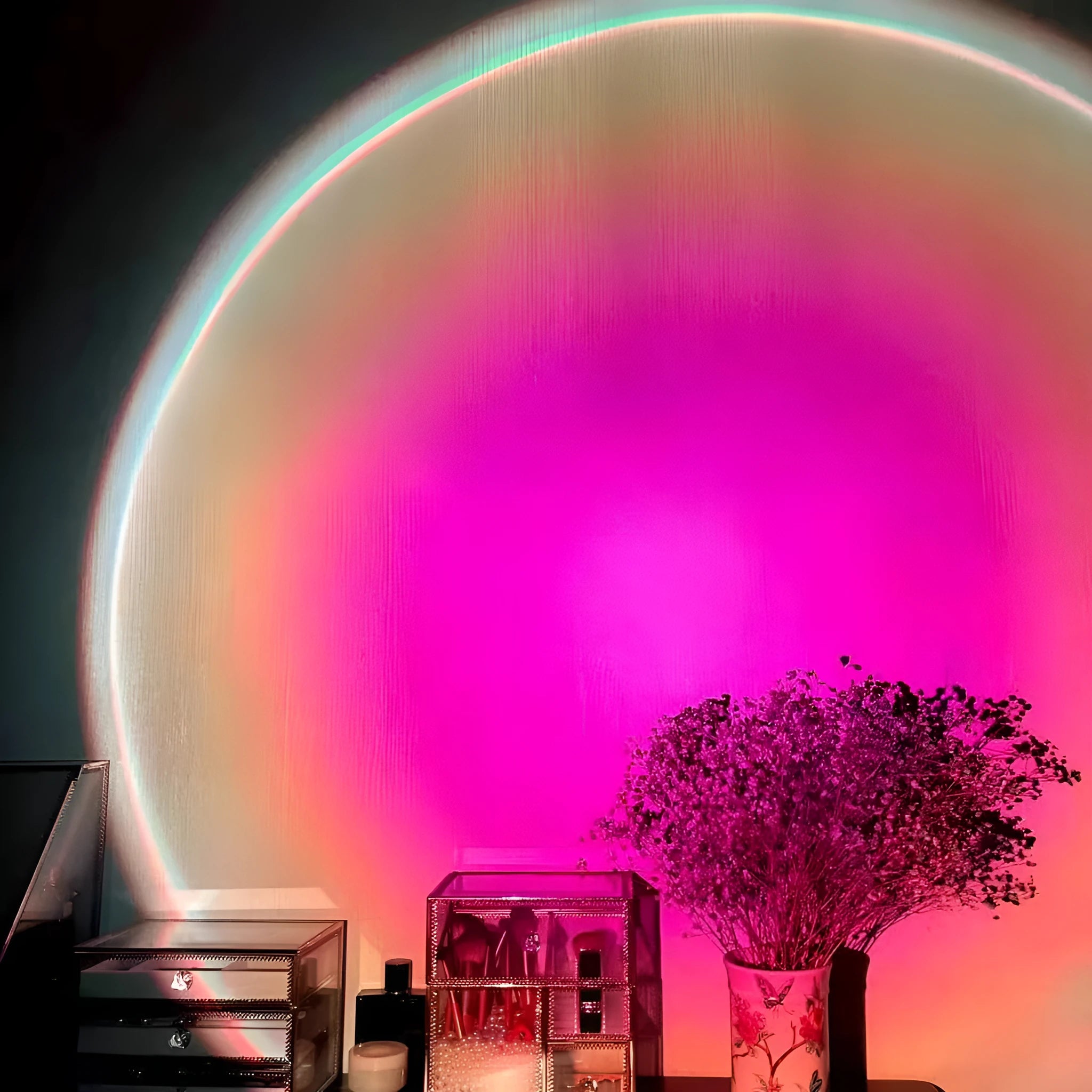 Rechargeable rainbow sunset projection lamp with USB cable and push-button switch