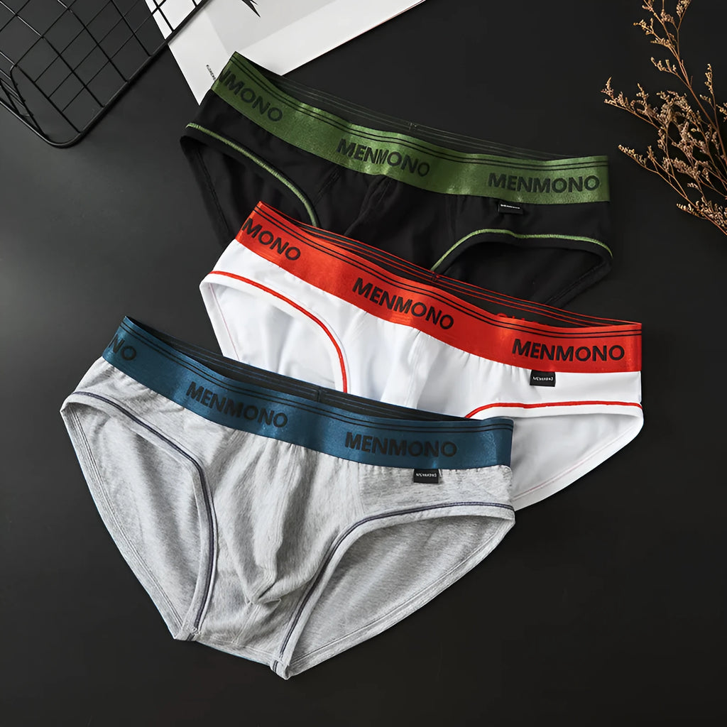 Men's low waist cotton briefs in multiple two-tone colour combinations