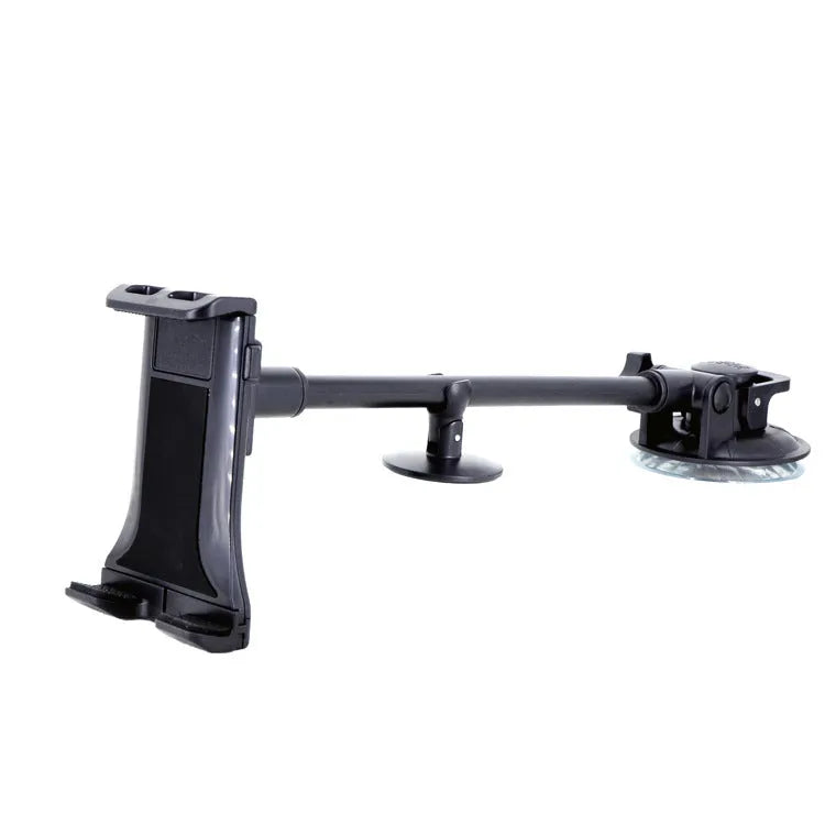 Black vehicle-mounted tablet bracket with adjustable lifting mechanism and long suction cup for 4-12 inch devices