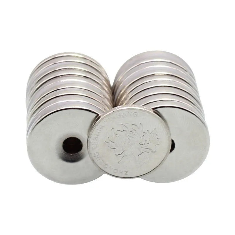 15mm neodymium iron boron circular sinking hole magnet with central hole for flush mounting