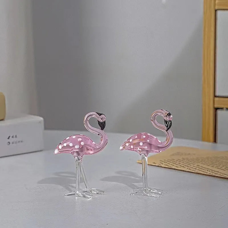 Pink crystal flamingo decorative ornament on table with modern minimalist style