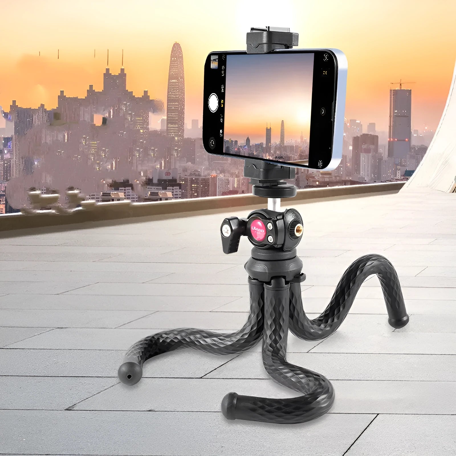 Black FT-01 octopus phone tripod with aluminium legs and clip for mobile devices