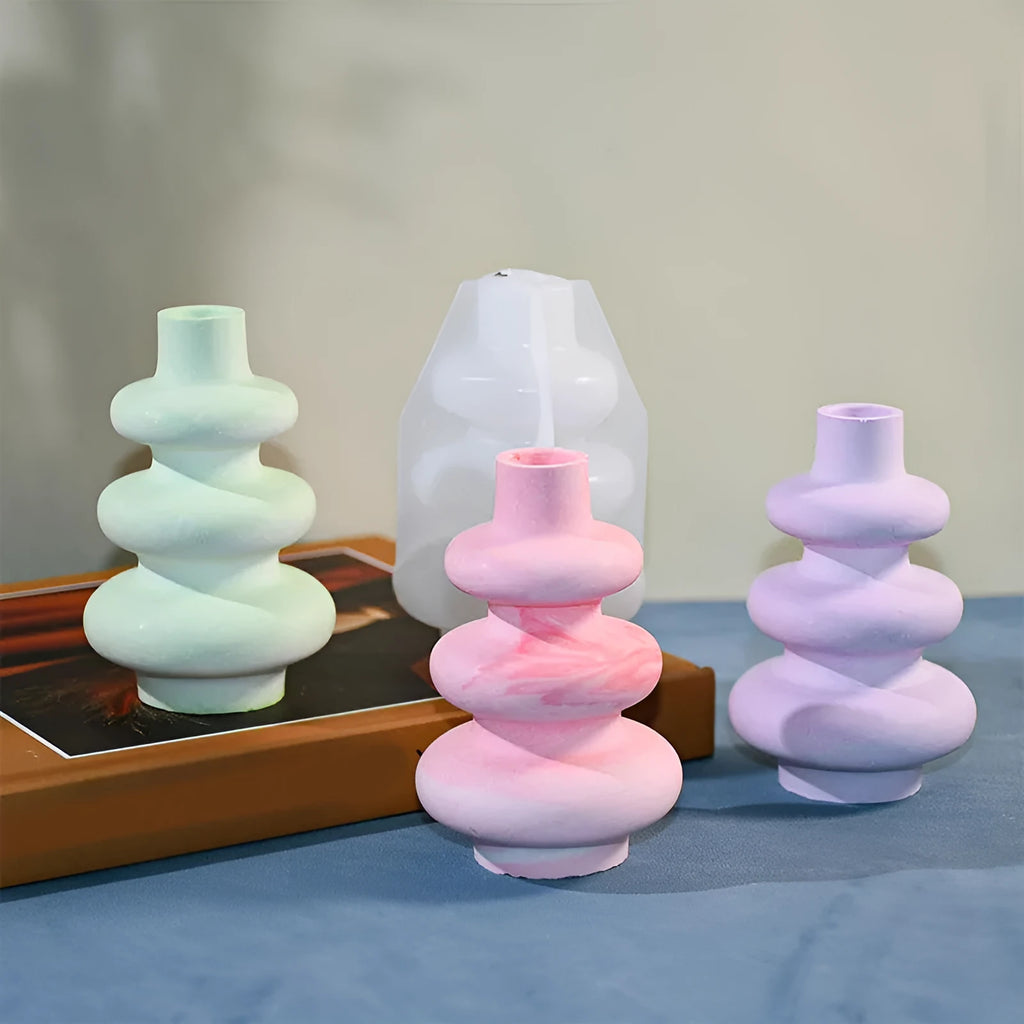 Three layer circle vase silicone mould in modern irregular shape design