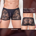 Men's nylon lace boxer shorts in free size fit, showing black, white, and red colour options