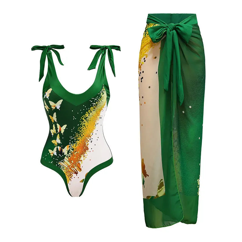 Women's solid colour one-piece swimsuit with spaghetti straps and detachable skirt in polyester fabric