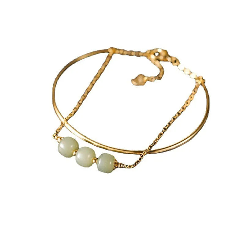 Women's Hetian jade lucky beads bracelet with gold inlay detailing in single, double and three bead versions