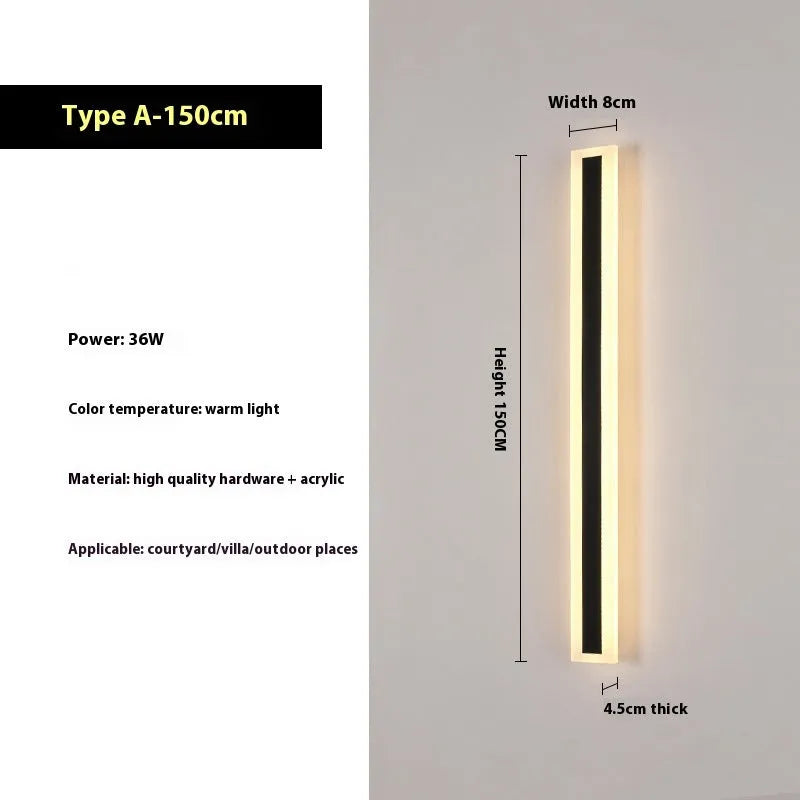 Outdoor LED strip straight wall lamp with wrought iron shell, 150cm length, IP65 waterproof rating
