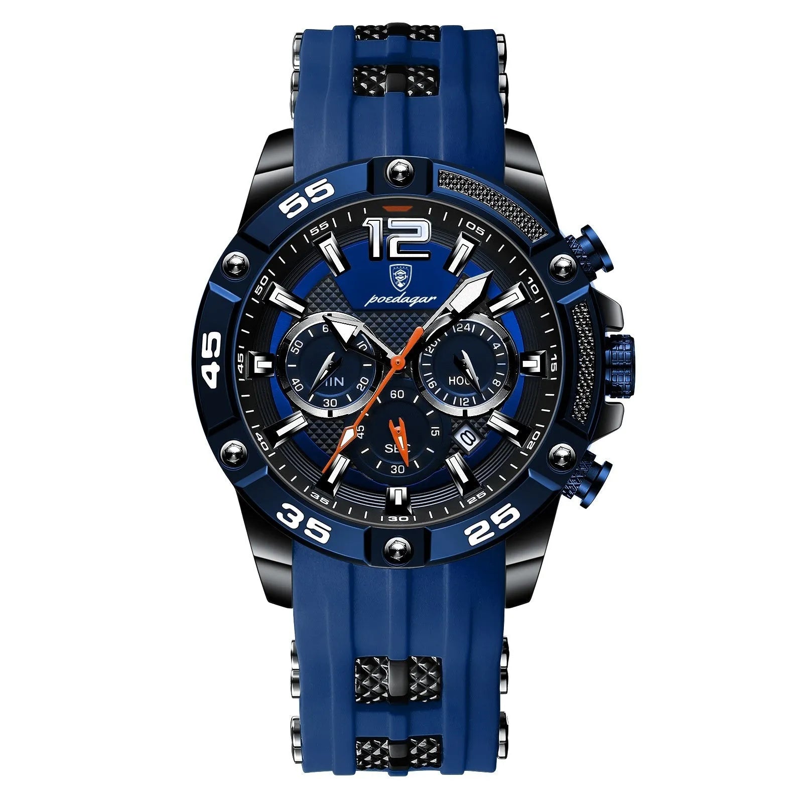 Men's quartz watch with black shell and blue silicone band, 8mm thickness, 912 series casual style