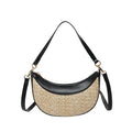 Women's straw crossbody dumpling bag with internal organisers for phone, documents, and change