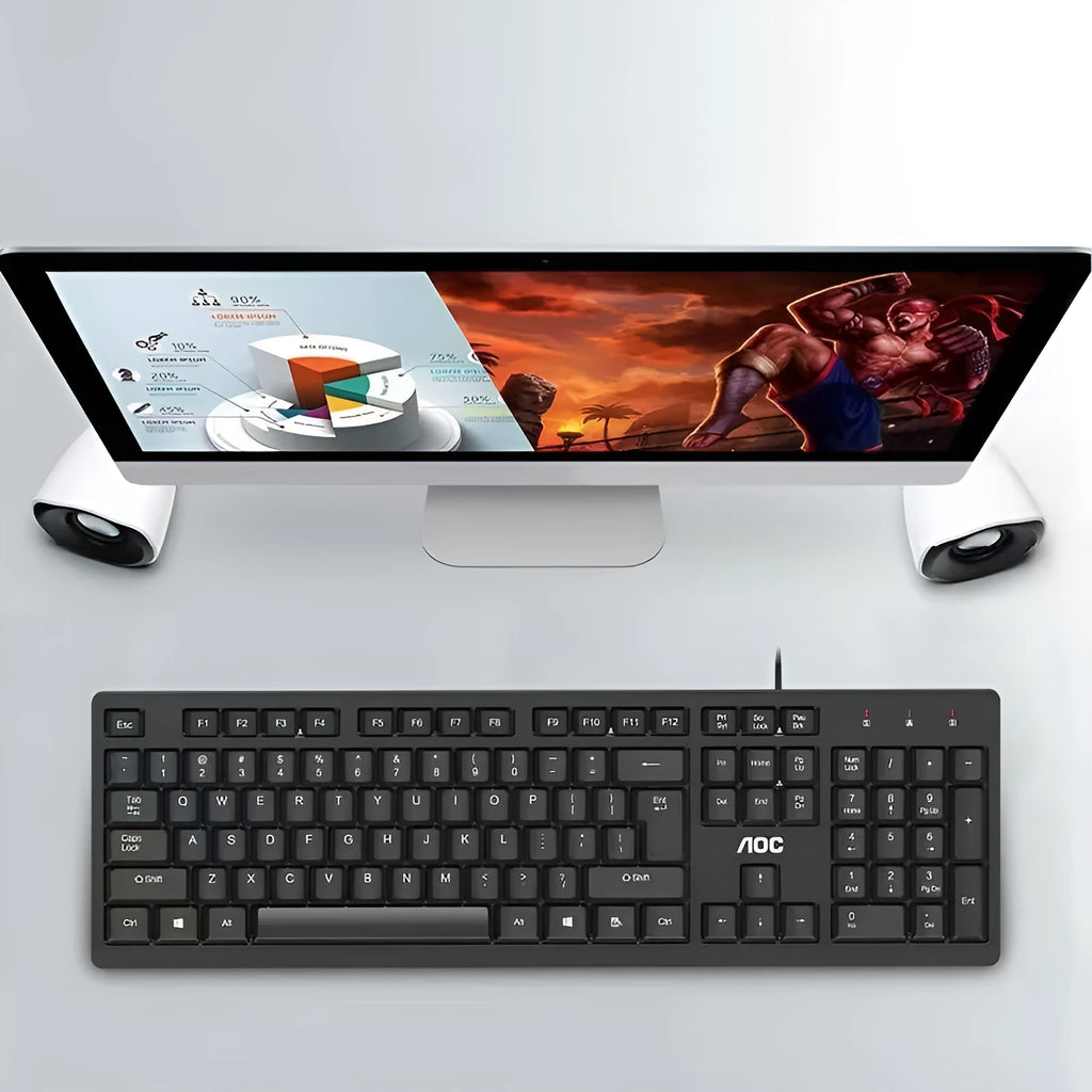 Black KM160 wired USB keyboard and mouse set with 1.5m cables on a desk