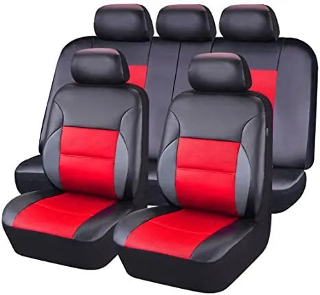 Artificial leather car seat covers in multiple colours with stitching patterns for 5-seater vehicle protection