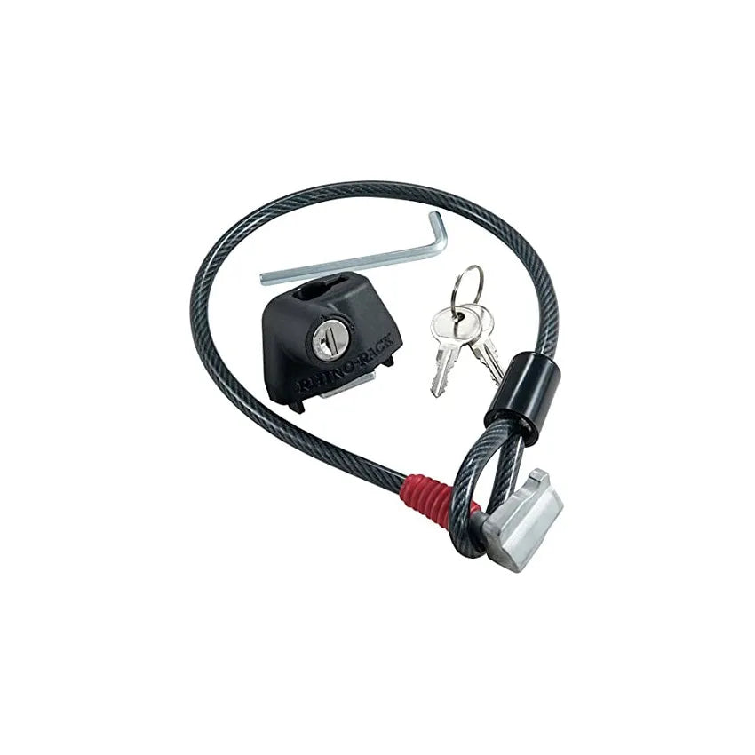 Plastic sheathed steel cable roof platform lock for securing kayaks and camping equipment