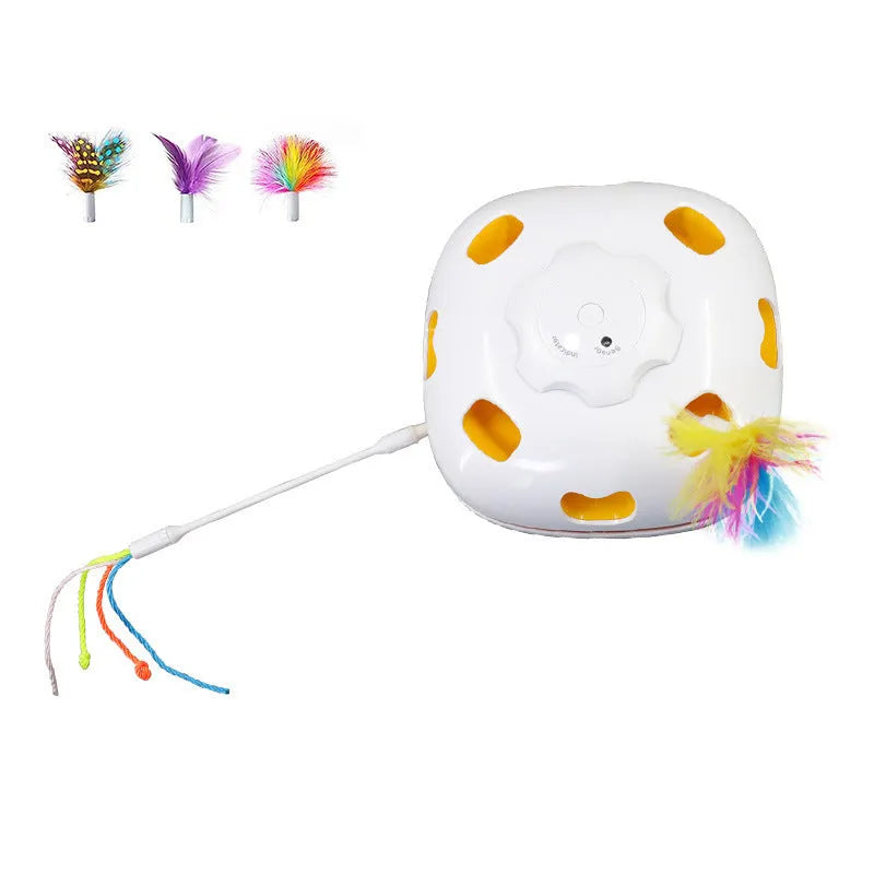 Automatic cat toy with teaser wand and self-hi relief mechanism in pictured colour