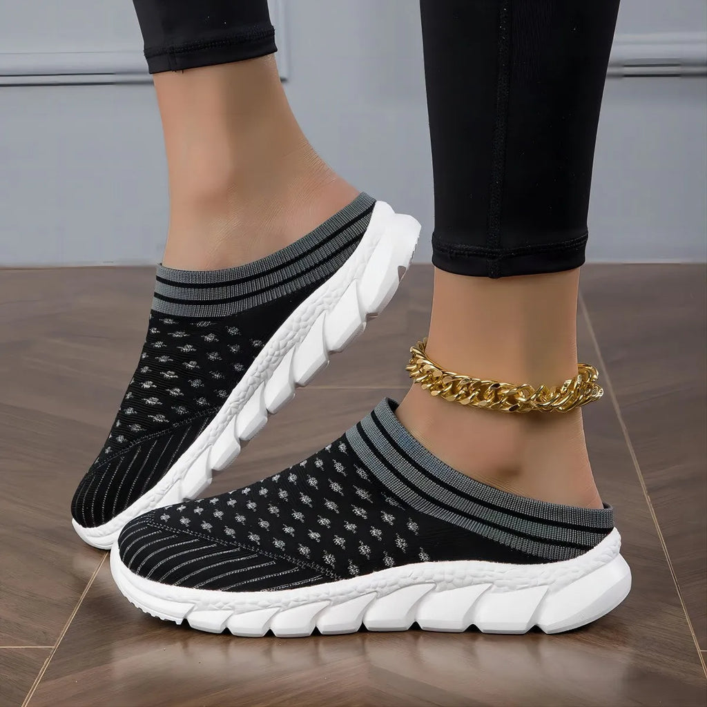 Women's striped Flyknit casual shoes with hollowed-out design and viscose sole