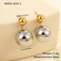 Stainless steel colour-block ear studs with round sphere beads and 18K gold electroplated finish