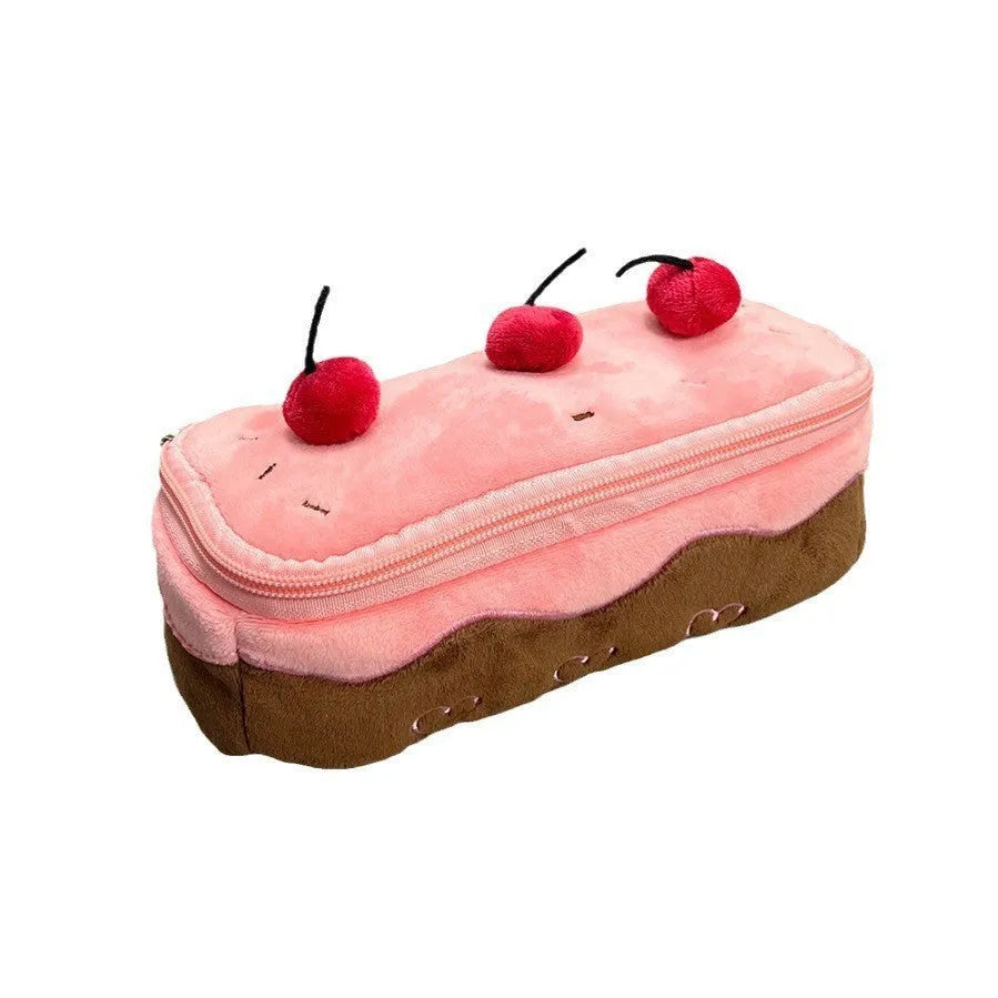 Cherry cake plush design velvet pencil bag in Korean style