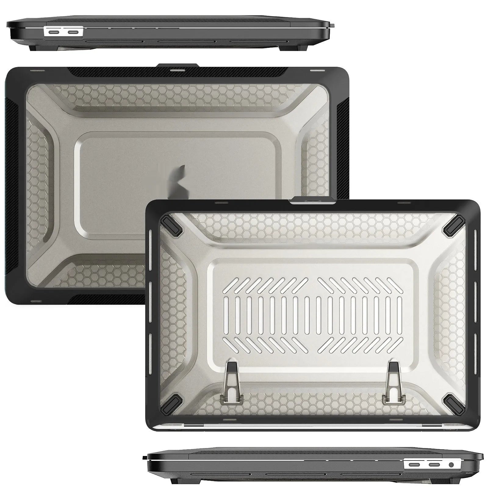 MacBook Protective hard shell case in cool black, starry sky gray, elegant apricot, and sapphire blue colours.
