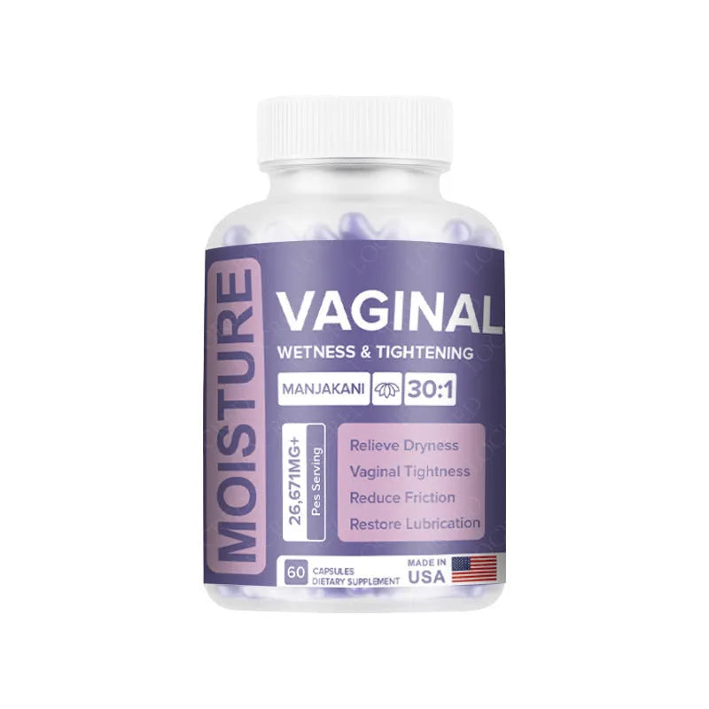 Bottle containing 60 vaginal capsules with extraction-produced botanical supplement for adult women