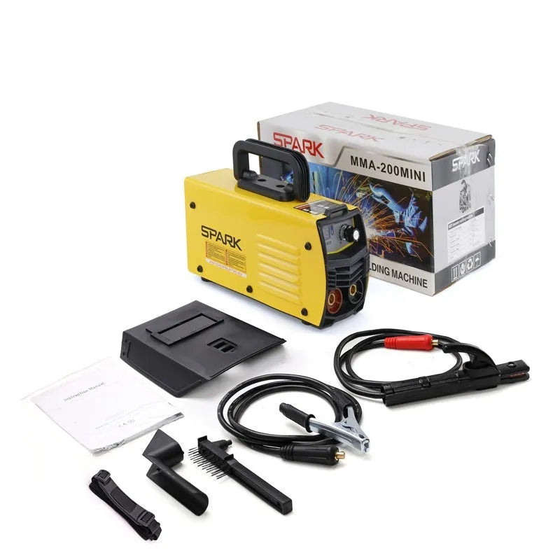 Household DC 220V welding machine with inverter technology and complete accessory set including tongs, clamps and face shield