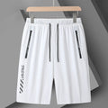 Men's black quick-dry nylon sports shorts with elastic waistband and loose fit design