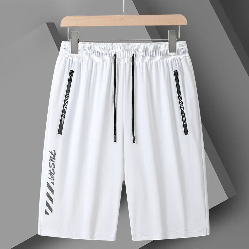Men's black quick-dry nylon sports shorts with elastic waistband and loose fit design