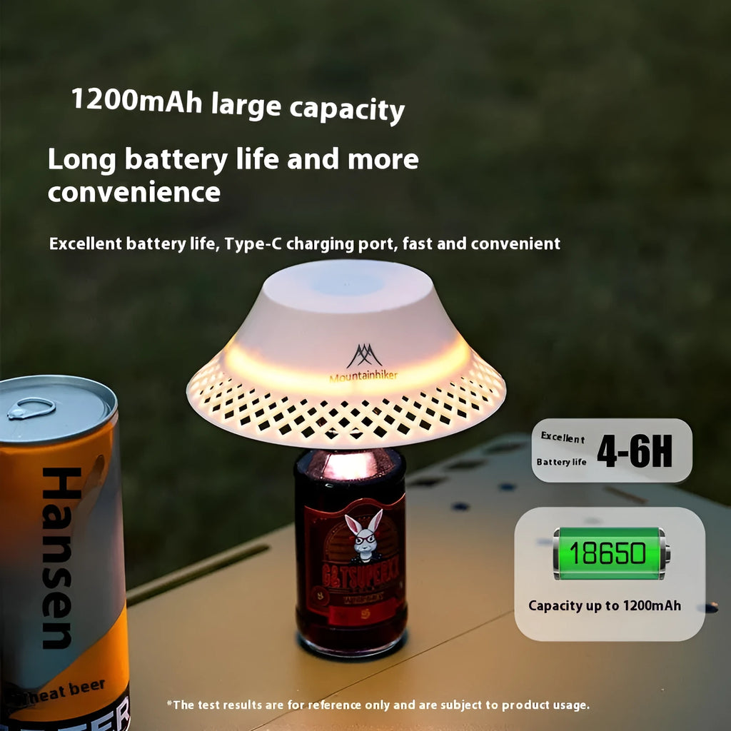 Wine bottle shaped camping lantern in beige colour with USB-C charging port