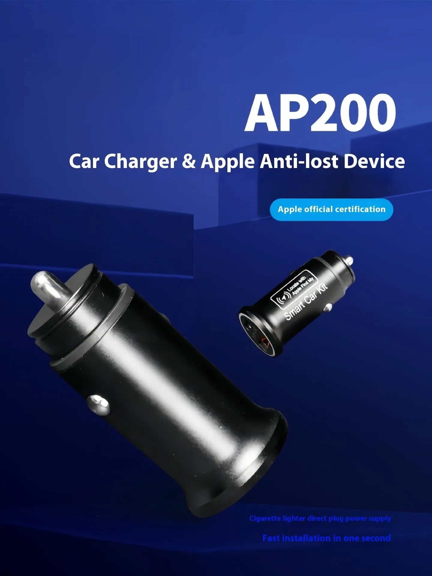 Black car charger GPS vehicle locator made from ABS plastic on a white background.