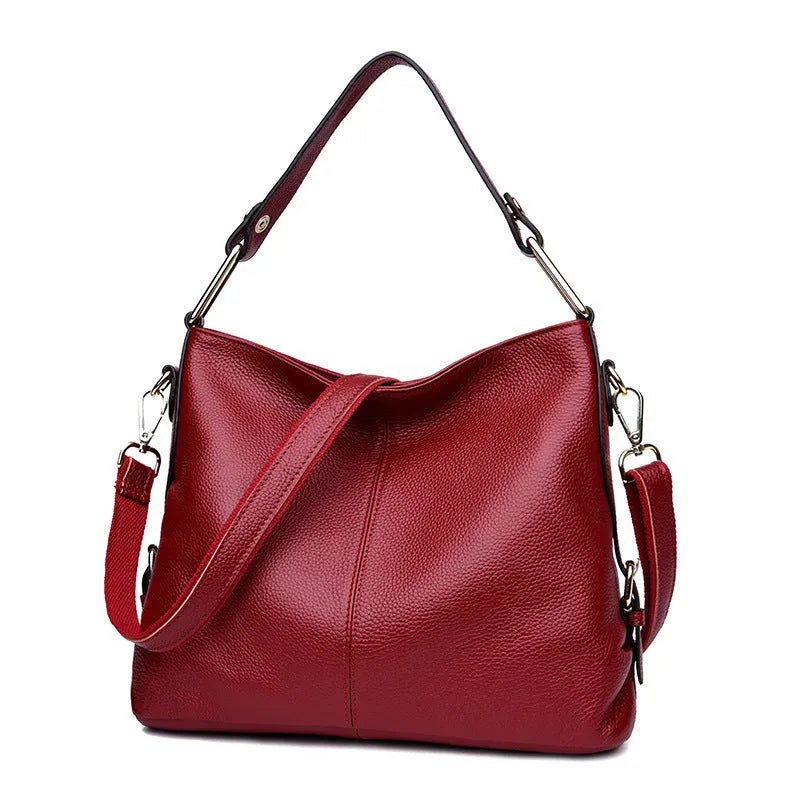 Genuine leather women's crossbody bag in vertical square shape with multiple zipper compartments
