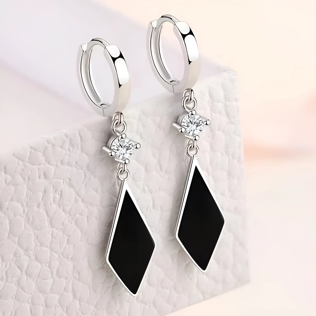 Vintage silver geometry diamond earrings with clip-on fastening for women