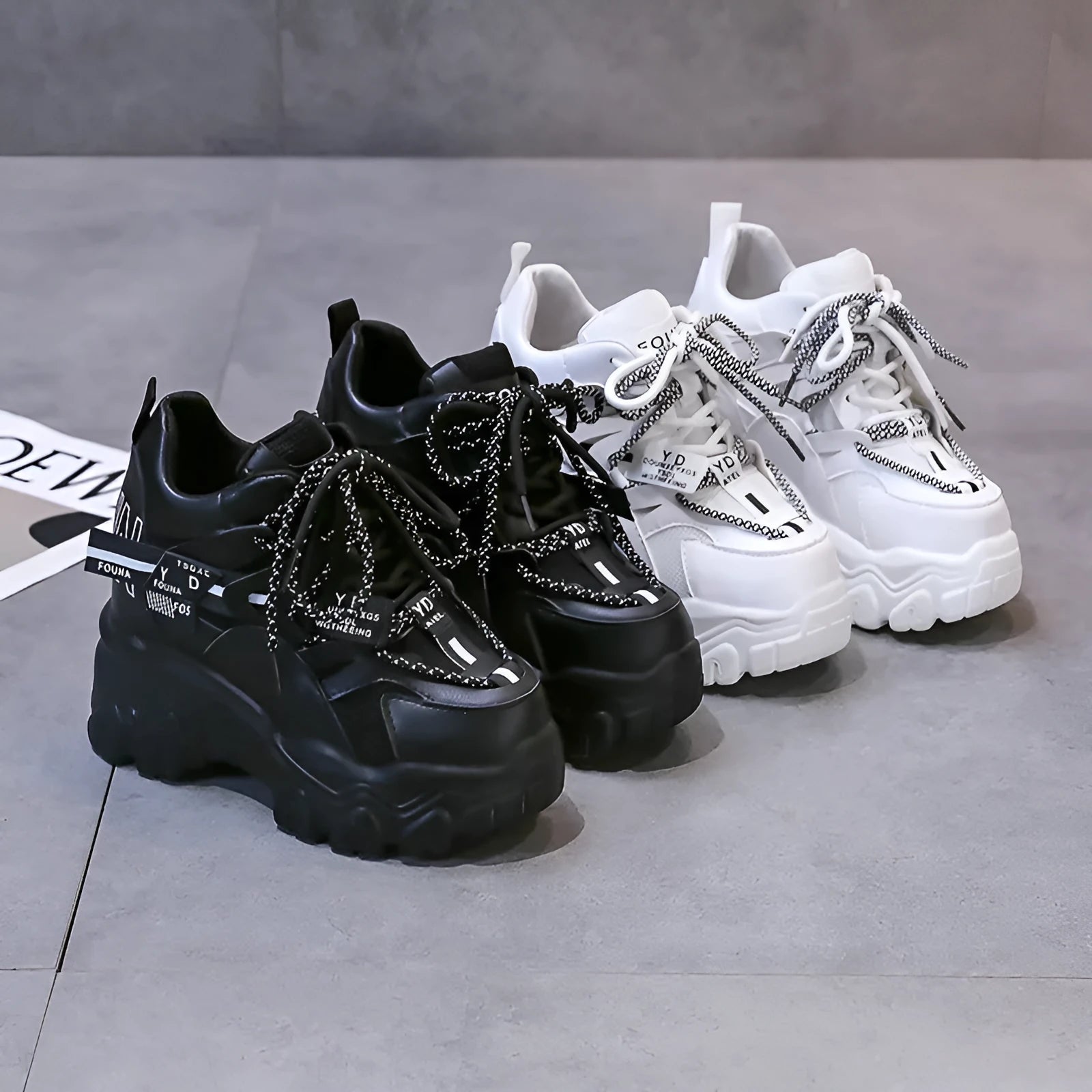 Women's white mesh platform sports shoes with cross-strap design and rubber sole