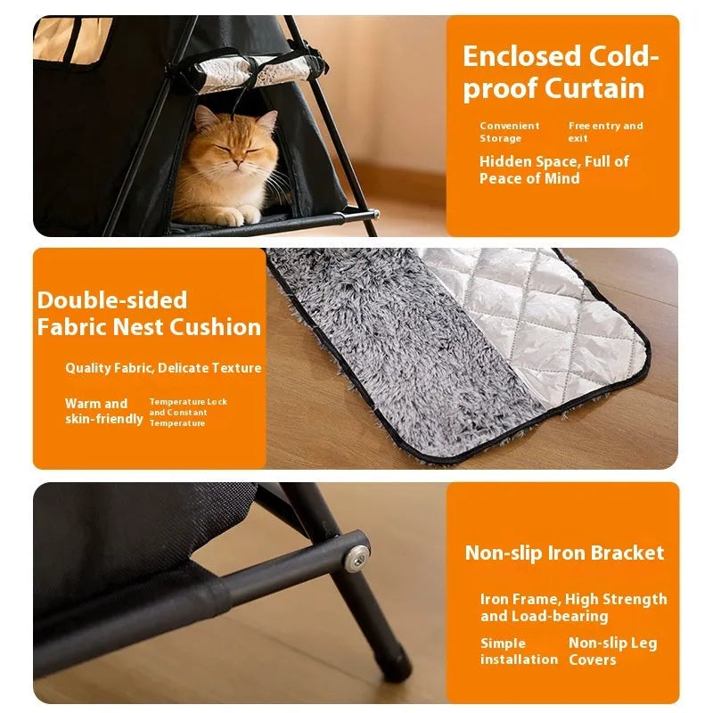 Outdoor triangular tent cat nest in black, small size, made from Oxford cloth for winter warmth