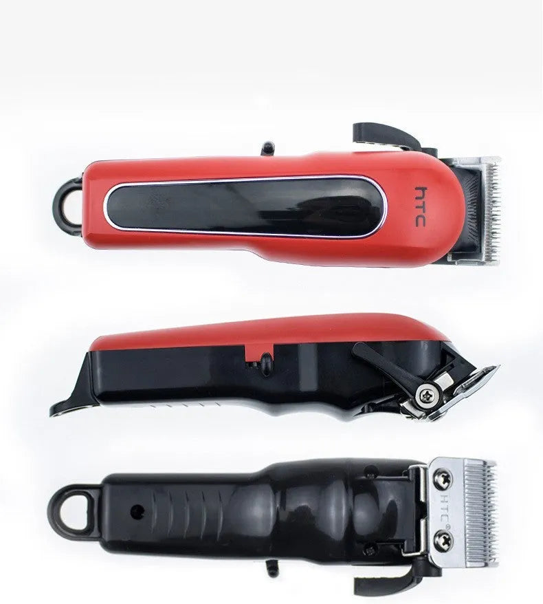 Professional digital electric hair clipper in black, red, or white colour with 4 limiting combs and accessories.