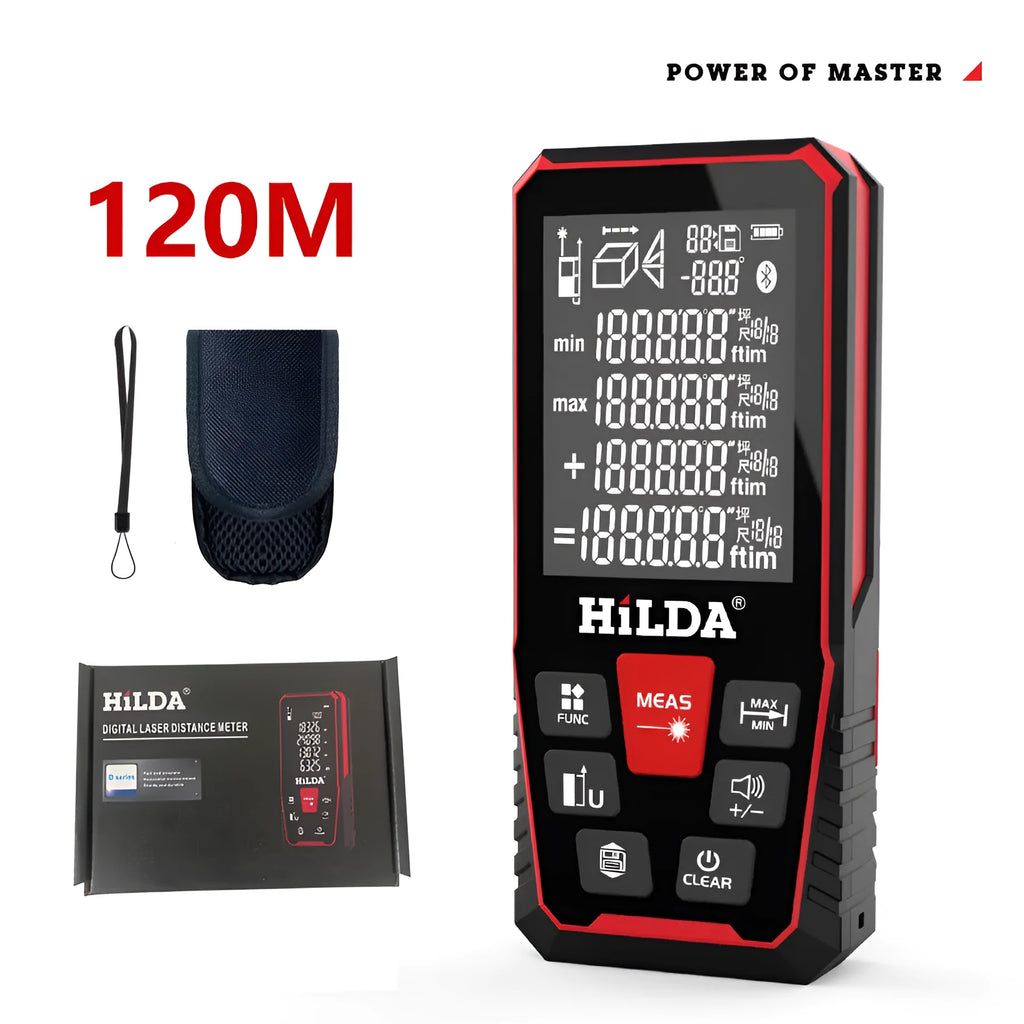Handheld plastic laser rangefinder for distance measurement up to 120 metres