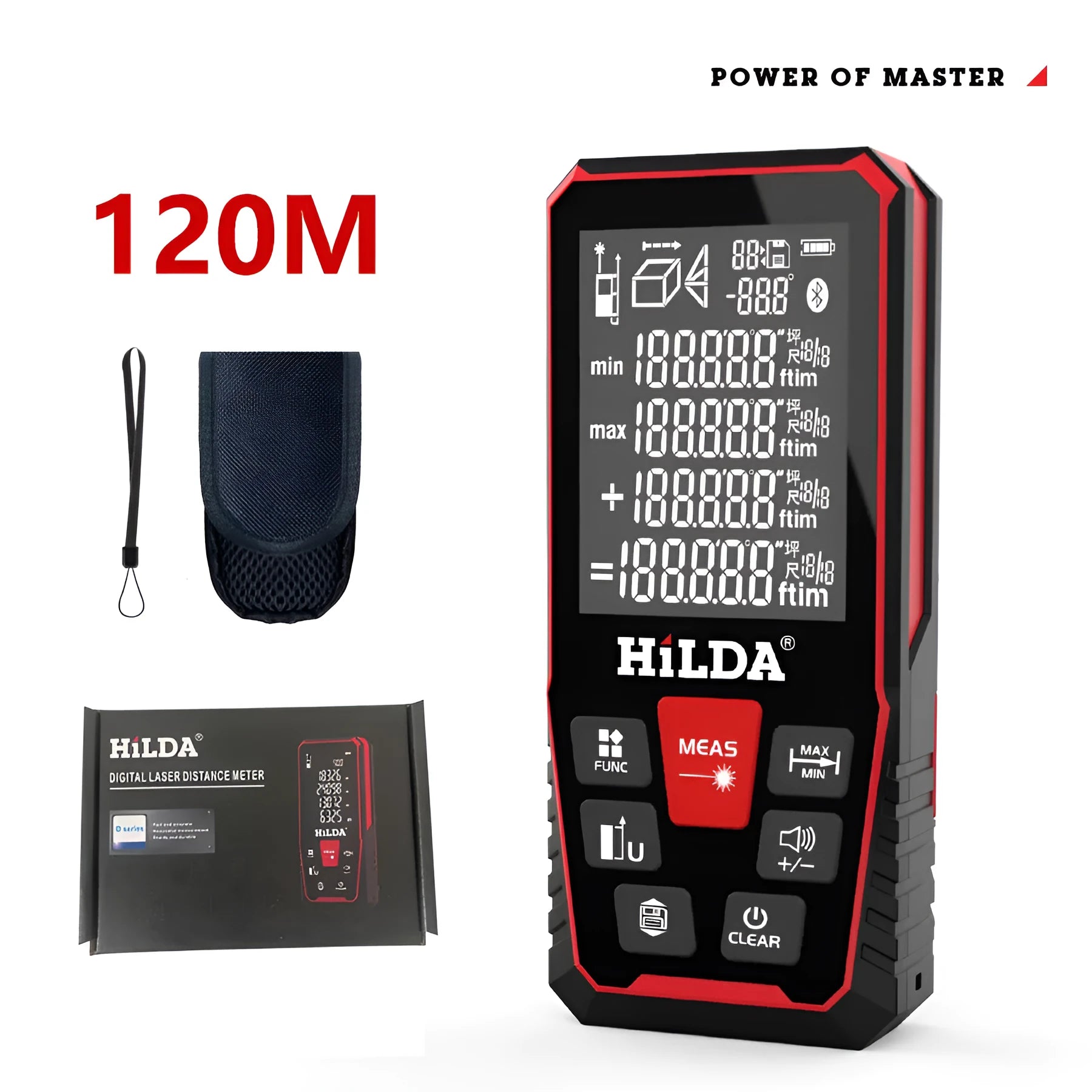 Handheld plastic laser rangefinder for distance measurement up to 120 metres