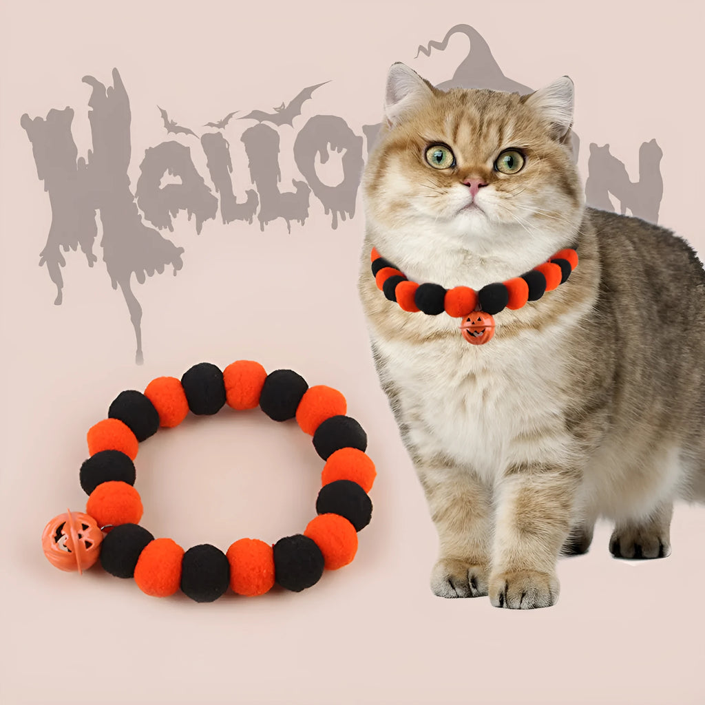 Halloween pumpkin design pet collar for cats and dogs with adjustable sizing