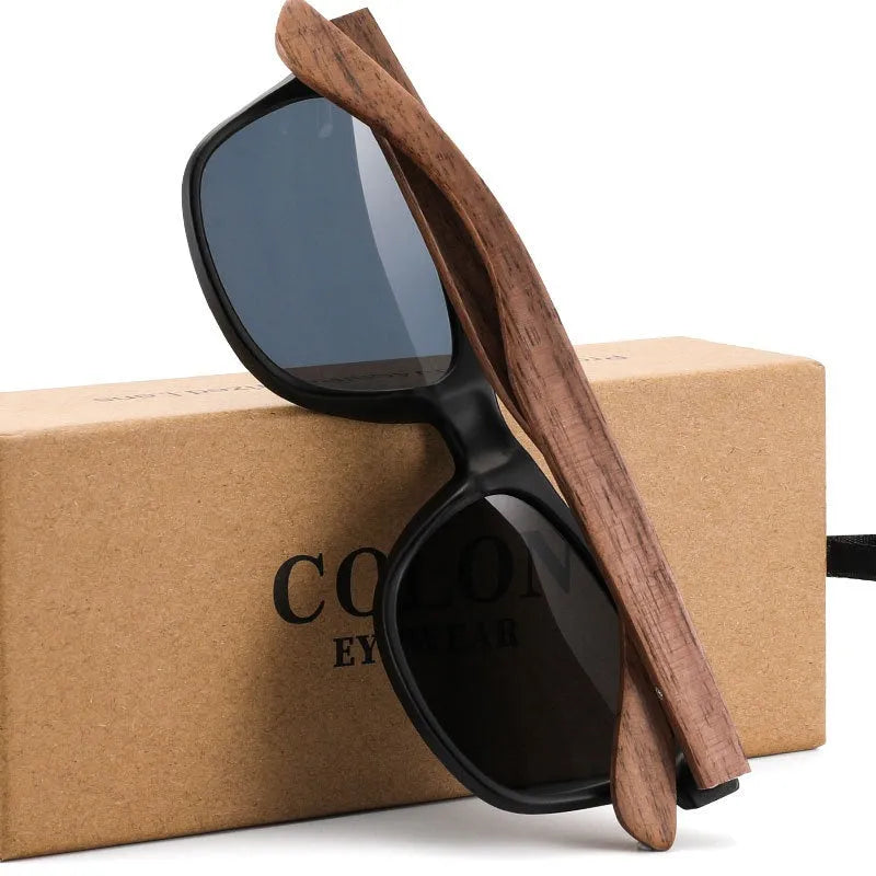 Polarized sunglasses with bamboo and wood frame, Blue Mercury coloured TAC lens, PC frame, in box