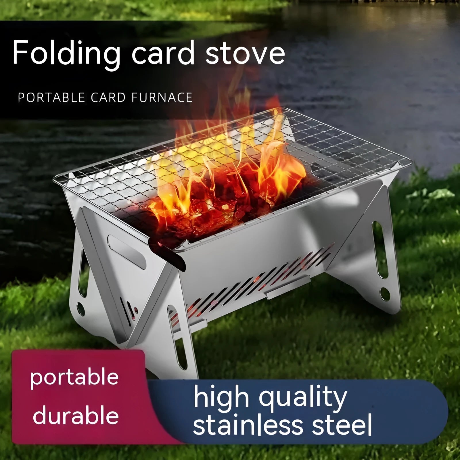 Large stainless steel folding barbecue oven for 1-2 people with storage bag