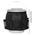 Black cylindrical waterproof polyester storage bag hanging with car washing tools and fishing equipment