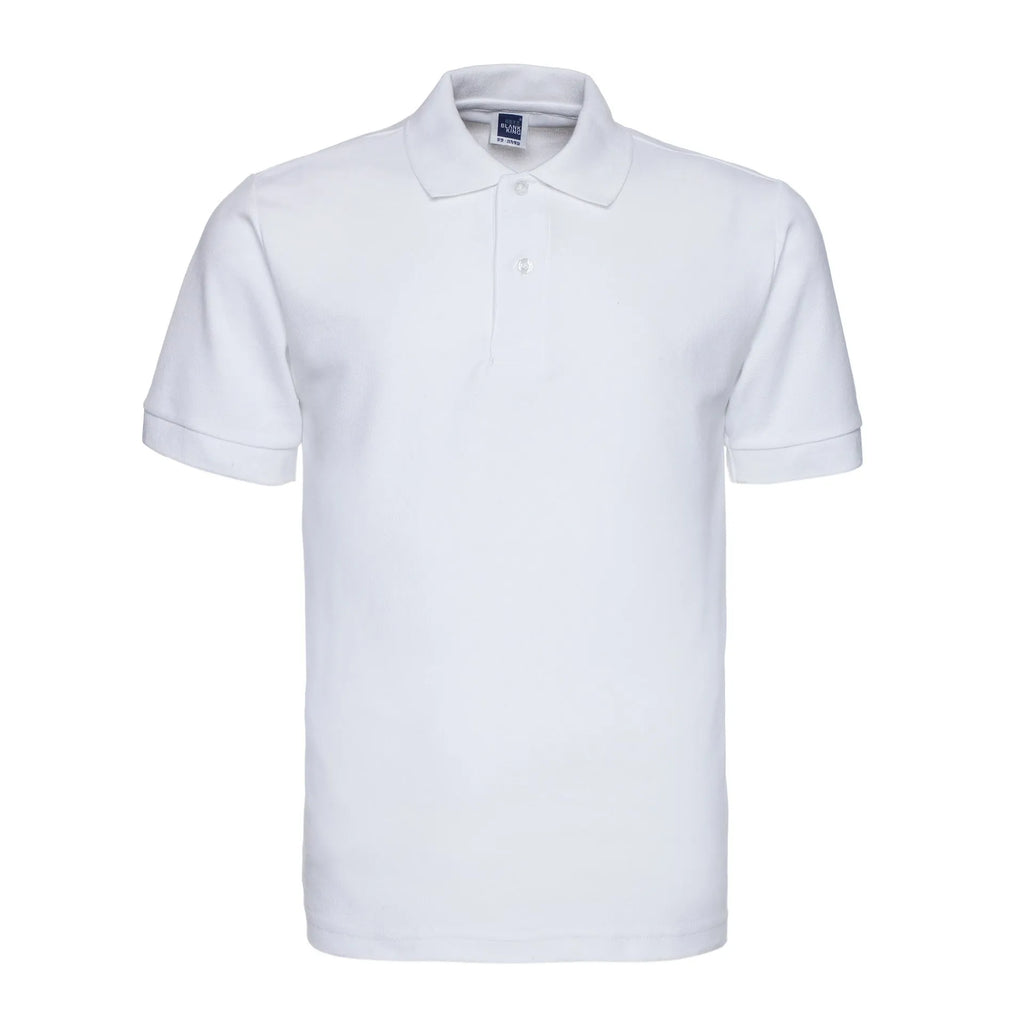 Men's solid colour short sleeve polo shirt in loose plus size fit on hanger