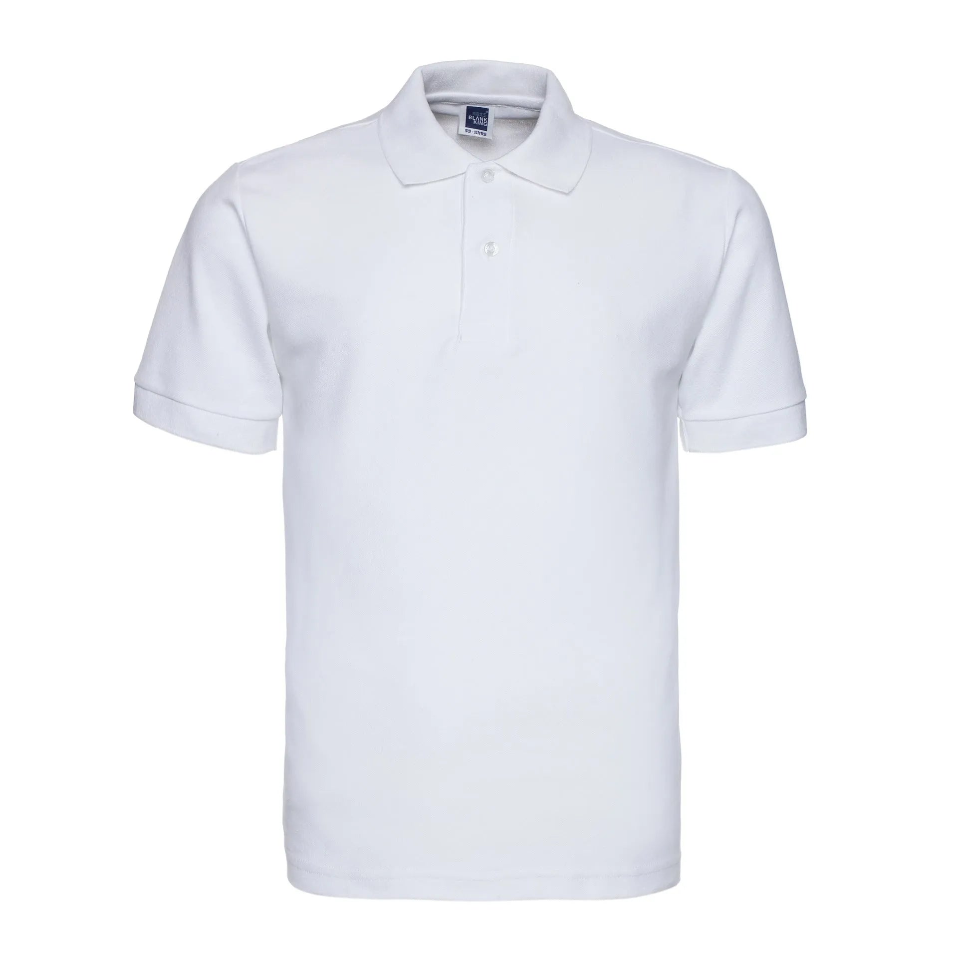 Men's solid colour short sleeve polo shirt in loose plus size fit on hanger