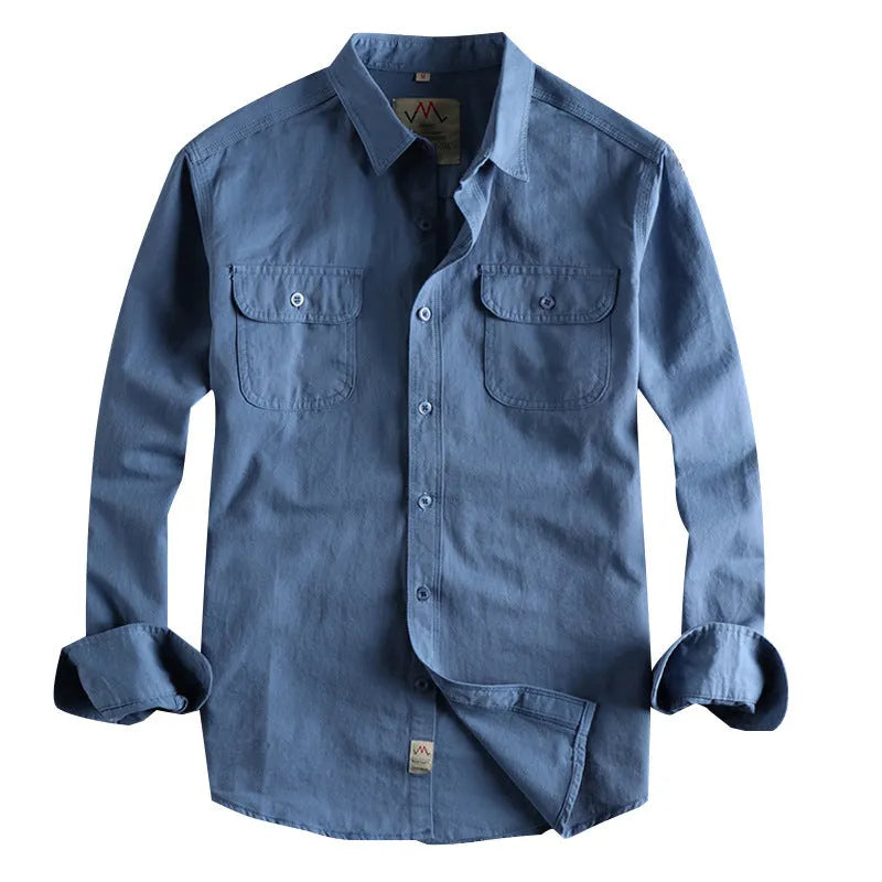 Men's cotton cardigan shirt in light blue or white solid colour with long sleeves
