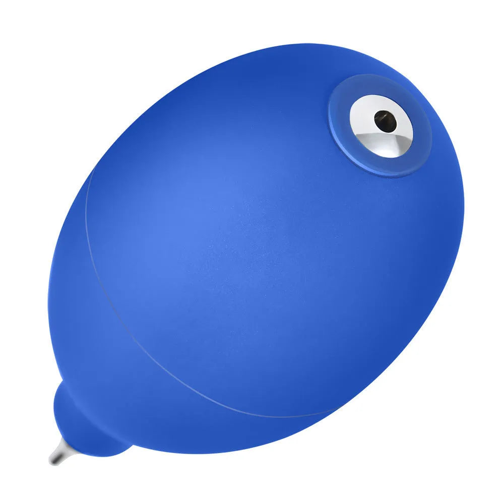 Blue and black rubber dust removal air blower cleaning tool for cameras and phones.