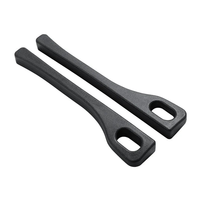 Flexible polyurethane car seat gap filler strips in black, brown, red, and beige colours with installation rod.