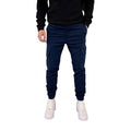 Men's casual straight-leg trousers with elastic waistband and patch pockets in polyester fabric