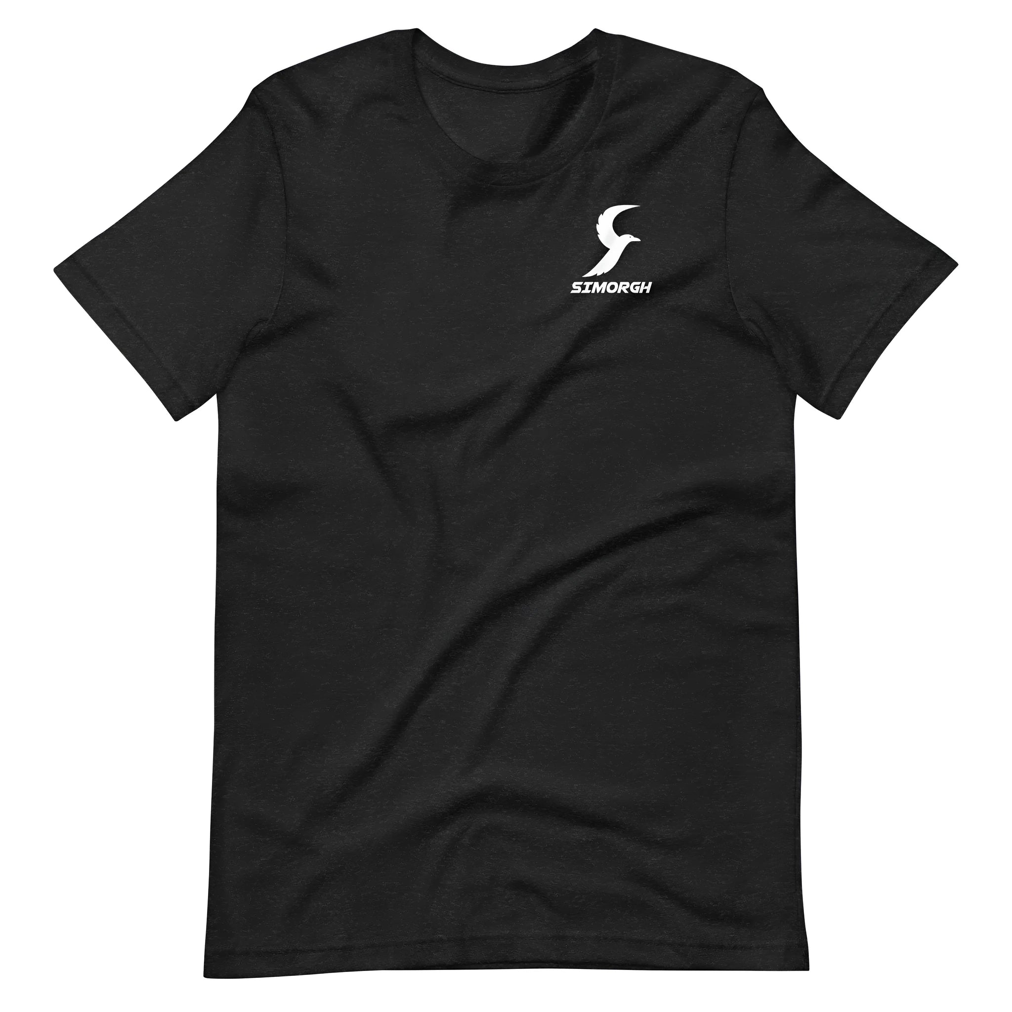 Black cotton summer T-shirt with loose fit, short sleeves, and round neck on hanger