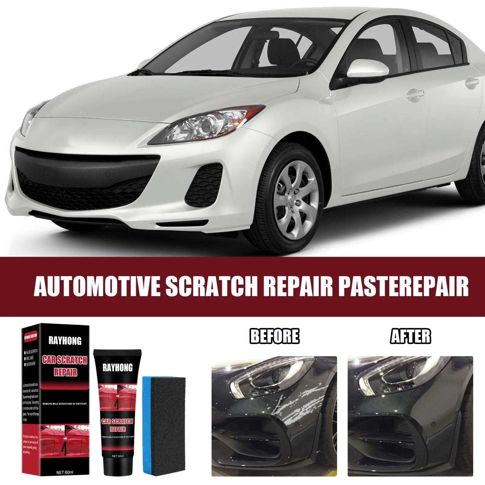 60ml tube of car scratch repair wax with applicator for automotive paint surfaces