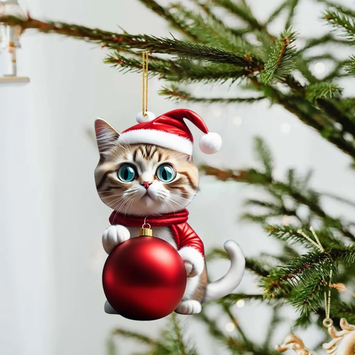 Clear acrylic car hanging ornament with a colourful printed cartoon kitten, shown in one of ten available styles.