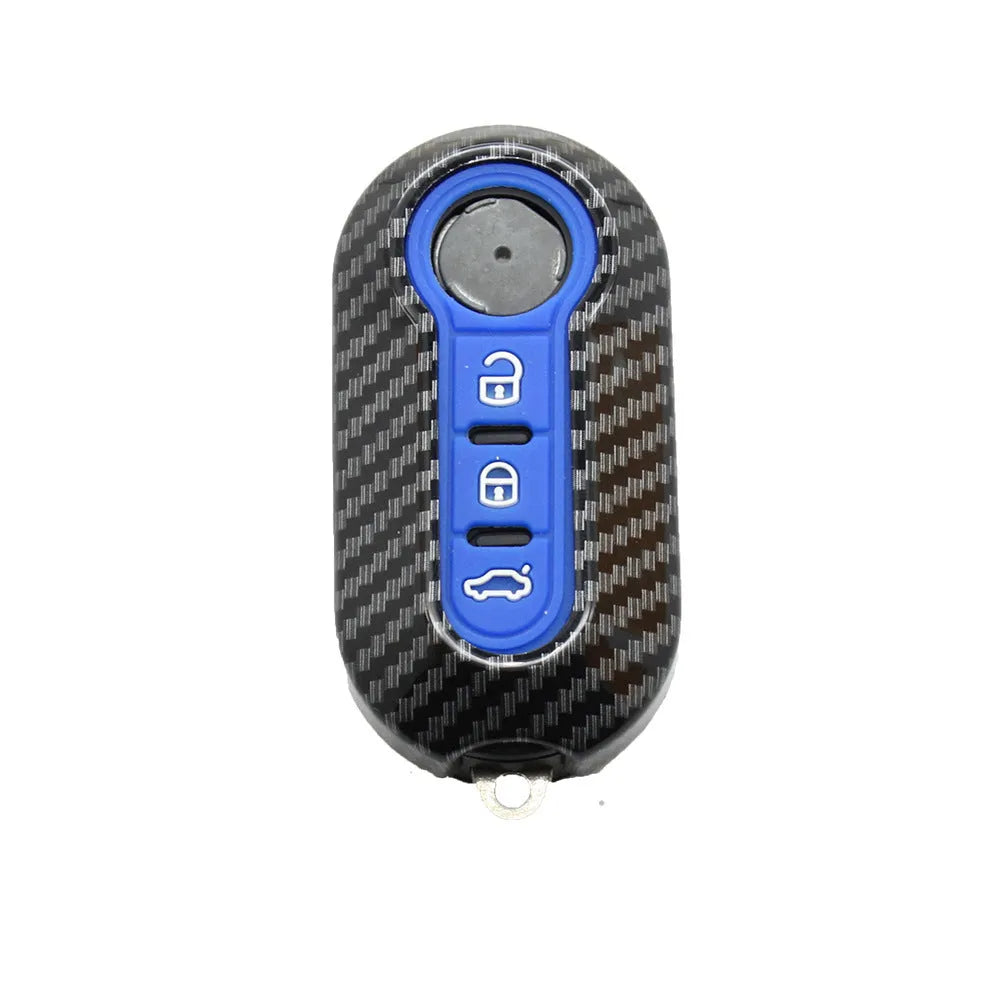 Fiat 500 ABS key case shell in black, red and dark blue colours with carbon fibre style texture